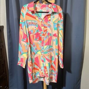 Colorful Abstract Button-Up Shirt Dress Vintage